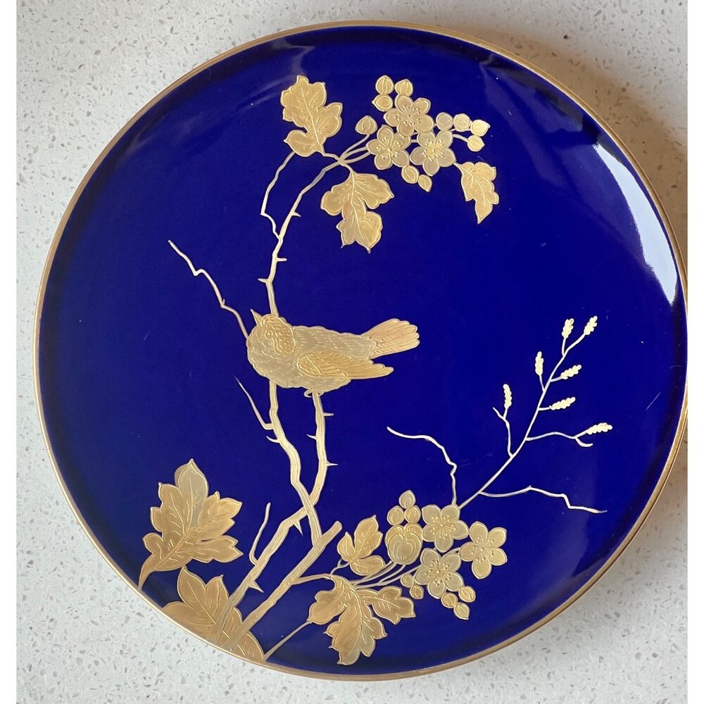 Antique Pirkenhammer 1800s Cobalt Blue Cabinet Plate With Encrusted Gold 8 7/8" - Picture 12 of 12